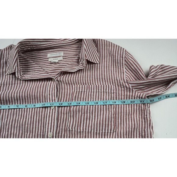 Treasure & Bond Boyfriend Fit Button Down Blouse Muted Red and White Striped Sm. - Picture 9 of 10